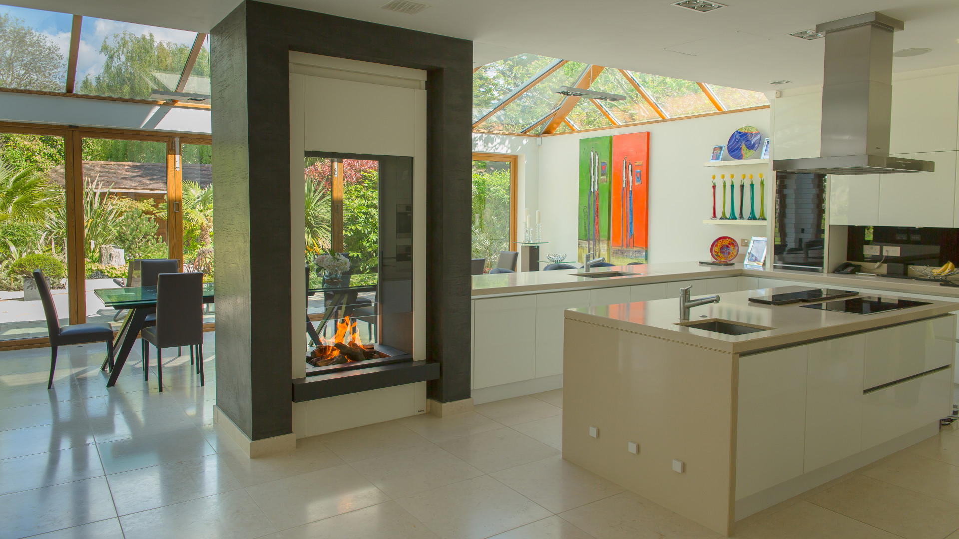 indoor/outdoor frameless bespoke fireplace