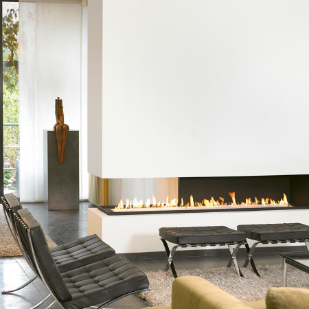 contemporary three sided fireplace