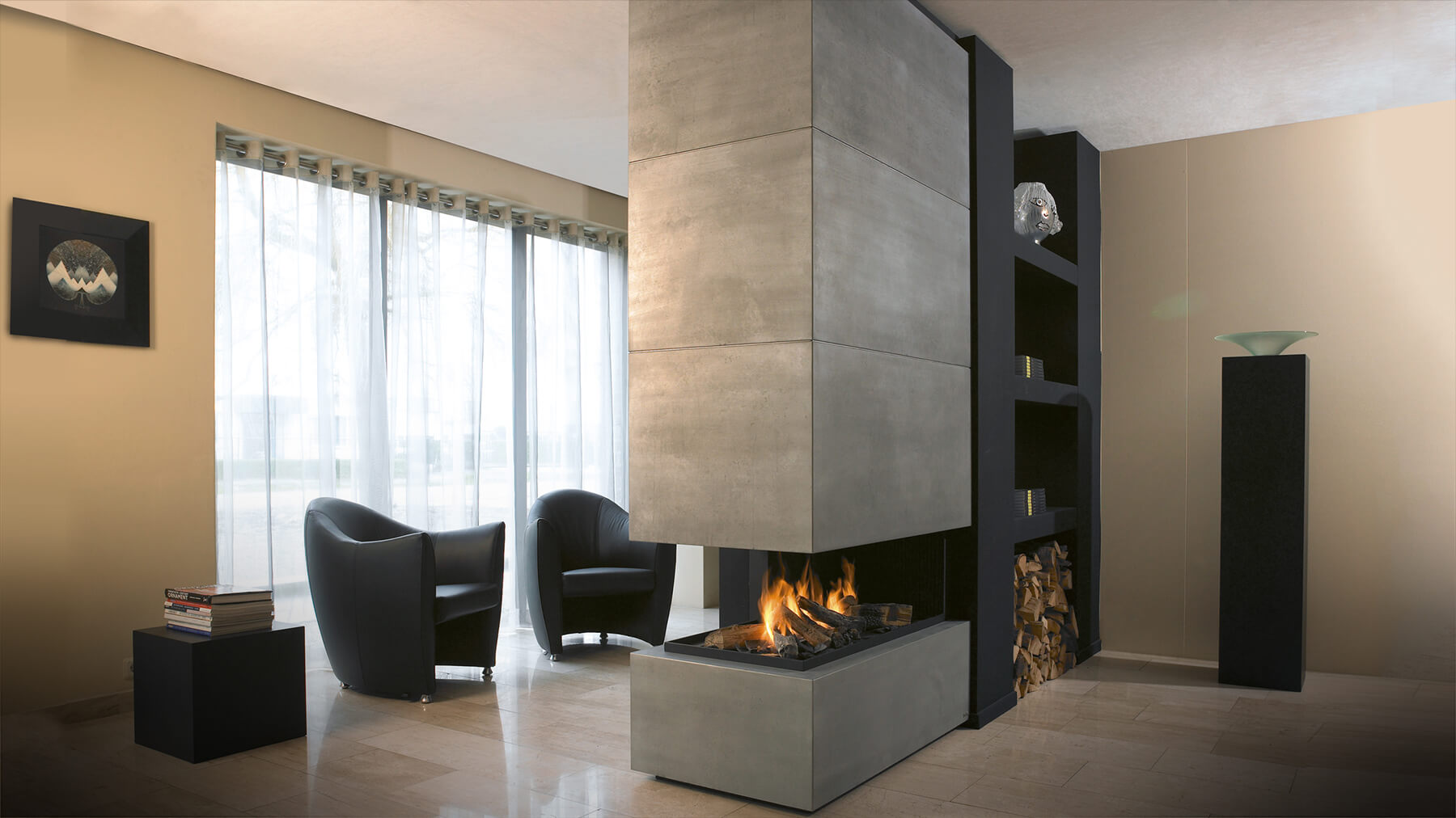 suspended gas fireplace