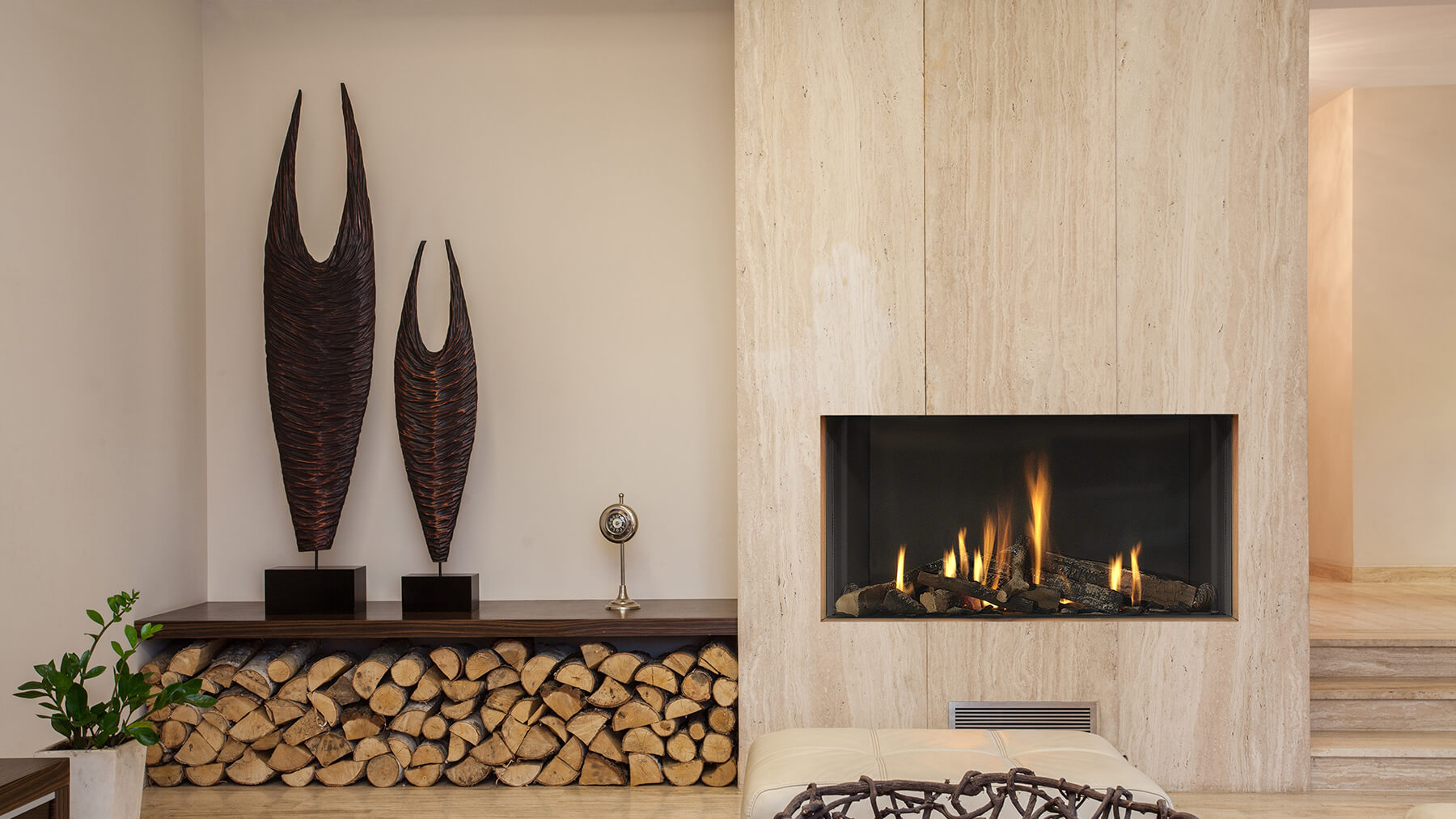 contemporary high efficiency hole in the wall gas fire