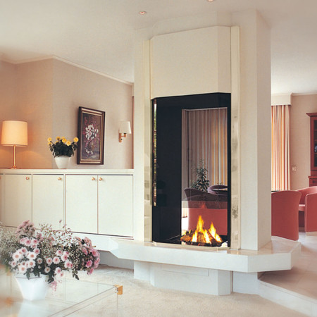 two sided double fireplace