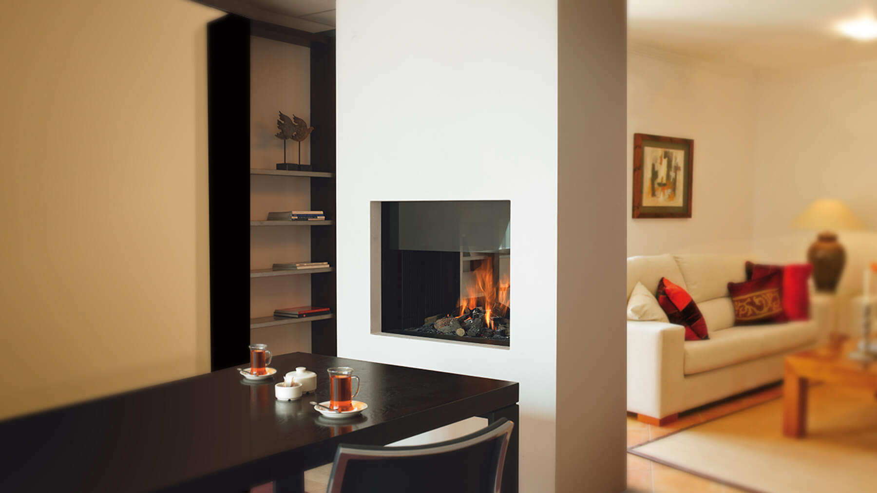 two sided wall fireplace