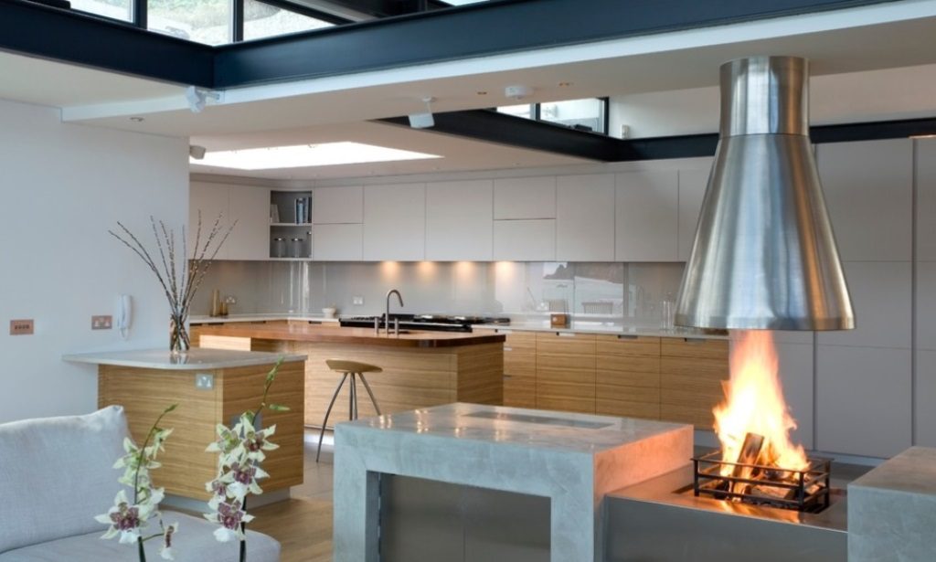 Kitchen Gallery with Open Fireplace