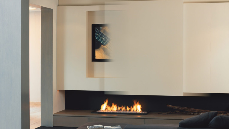 gas fireplace with a media wall