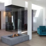 long shot of 870 suspended glass fireplace
