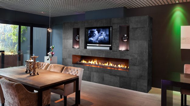840 luxuy gas fireplace that is a hole in the wall finish supported by a stainless steel finish
