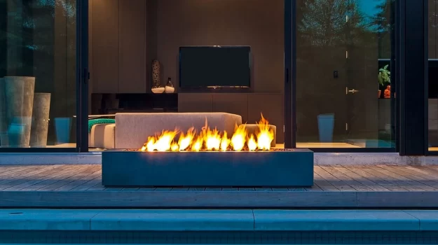 outdoor fireplace wide shot