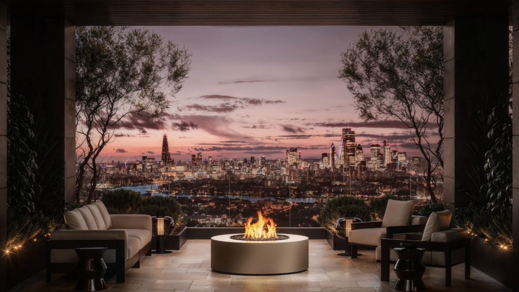 Outdoor gas fire table with marble top