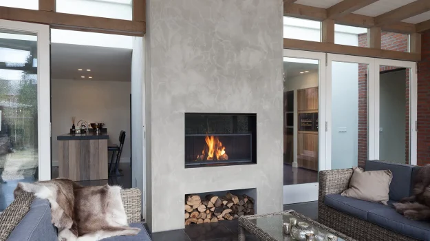 wide shot of the 840br outside contemporary hole in the wall fireplace