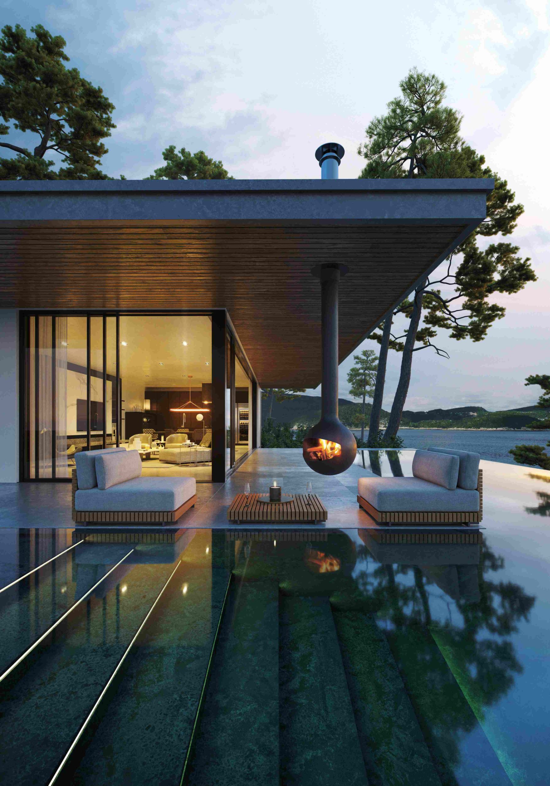 Bathycsa outdoor wood suspended fireplace