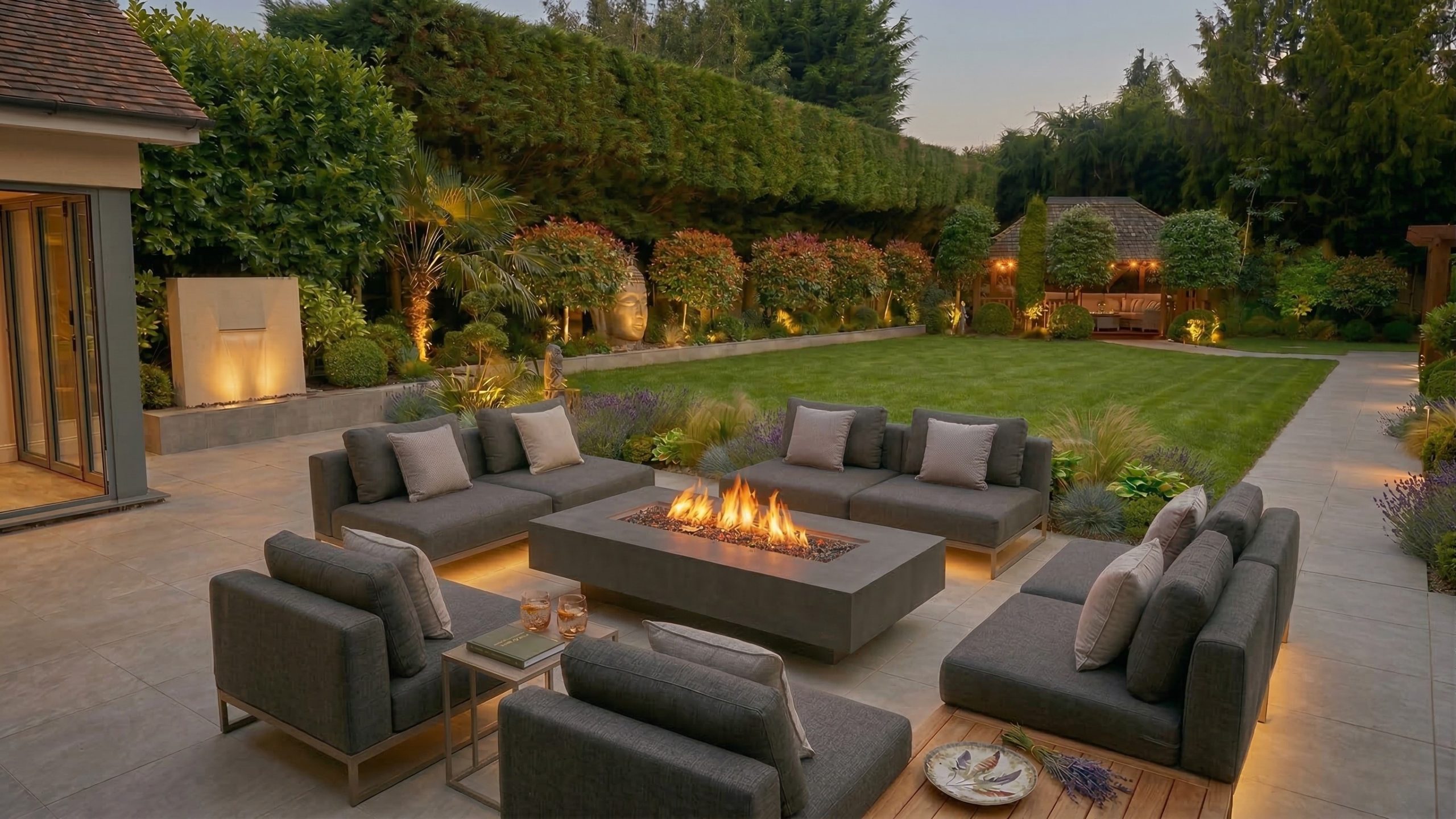 Rectangular Fire table at dusk