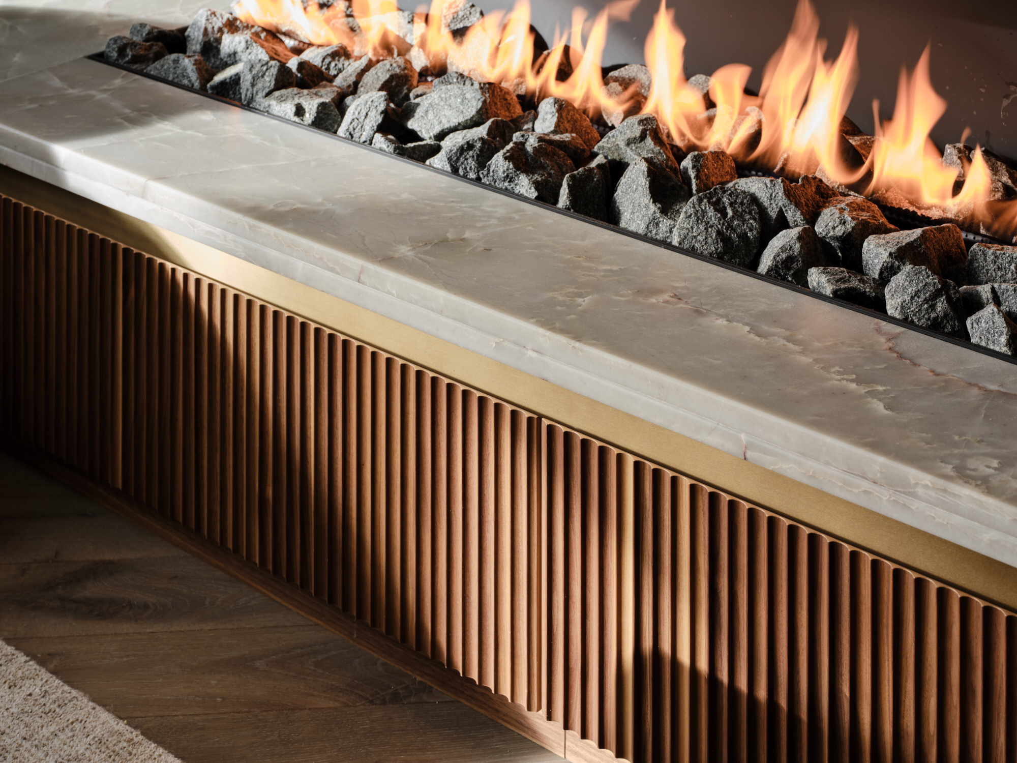 Bespoke Linear Gas Fireplace fluted base